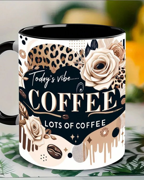1PC, Coffee Lover, Today's Vibe, 11 Oz Color Ceramic Mug, Leopard Print And Rose Design Print Pattern, For Home, Office, Coffee Shop, Teachers' Day , Nurse Day, Mother' Day, 250th Anniversary, Tumbler,Local Warehouse, Gifts For Men And Women, Friends.