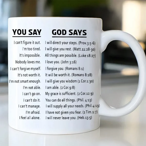 1pc Inspirational Bible Verse Coffee Mug - YOU SAY GOD SAYS 11oz Ceramic Cup With Scripture Quotes, Dishwasher Christian Birthdays, Weddings, Office & Home Use, Faithbased Gifts, Uplifting Message, Smooth Texture, Members