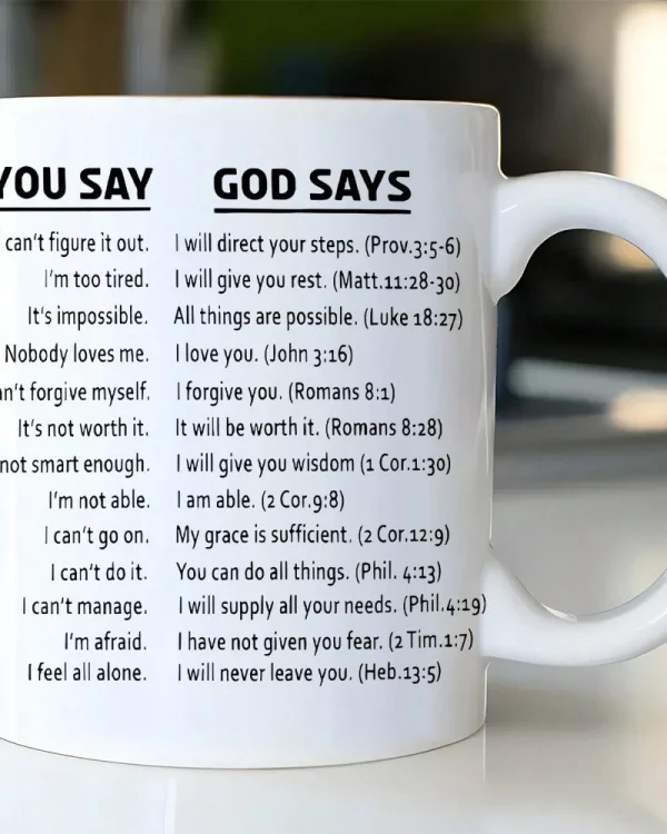1pc Inspirational Bible Verse Coffee Mug - YOU SAY GOD SAYS 11oz Ceramic Cup With Scripture Quotes, Dishwasher Christian Birthdays, Weddings, Office & Home Use, Faithbased Gifts, Uplifting Message, Smooth Texture, Members
