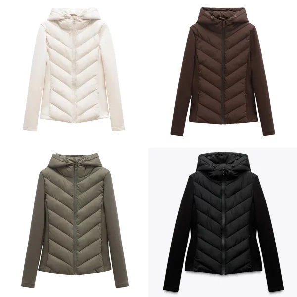 ETJ 2025 new  women's elegant fashion patchwork long sleeve standing collar hooded cotton jacket sport coat 8073227
