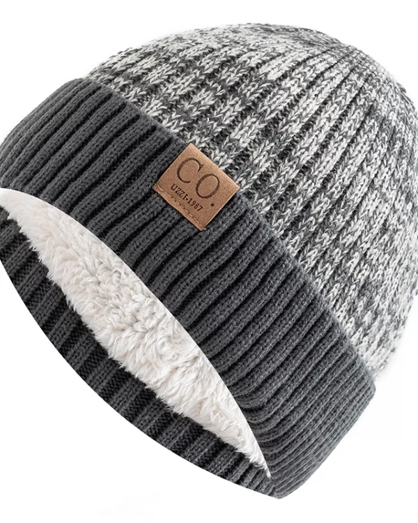 New Unisex Two-Tone Winter Hats Add Fur Lined Men And Women Fashion Warm Beanie Cap Casual Winter Knitted Hats