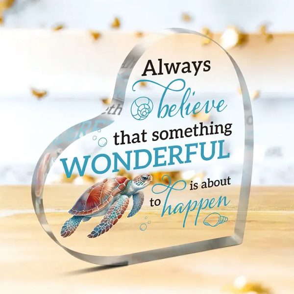 Acrylic Inspirational Quote Heart-Shaped Sign with Sea Turtle Design