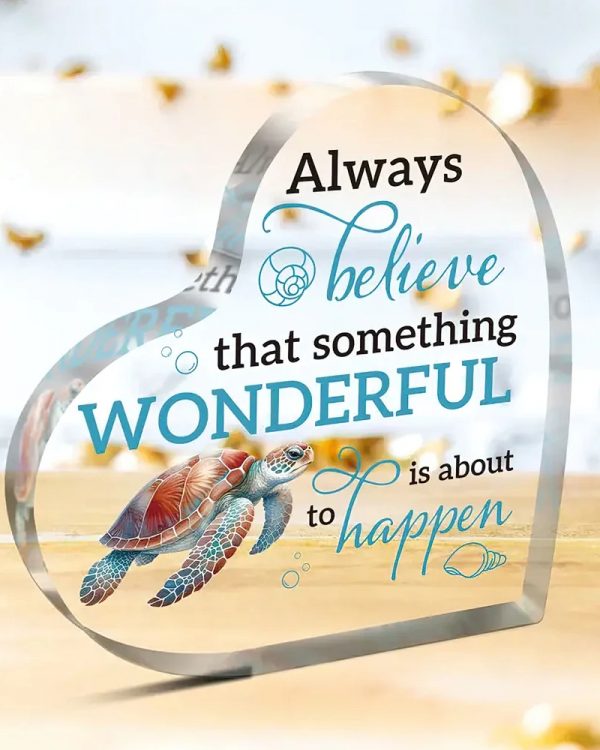 Acrylic Inspirational Quote Heart-Shaped Sign with Sea Turtle Design