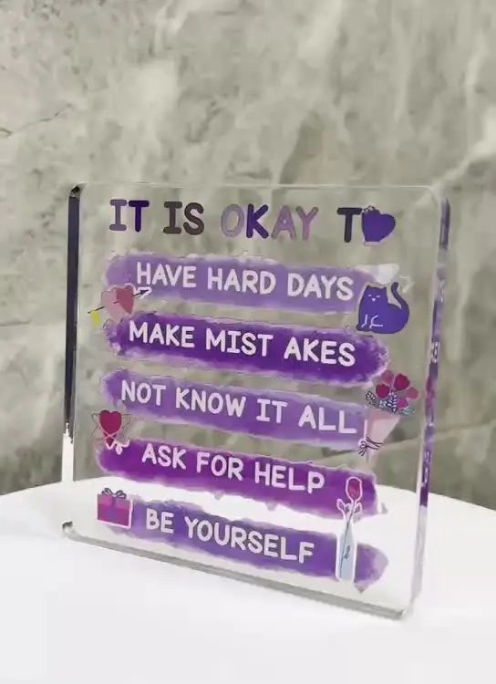 2D Flat, Self-Care Desk Decor - Elegant Acrylic Mental Health Decoration with Positive Affirmation Signs Suitable for Office
