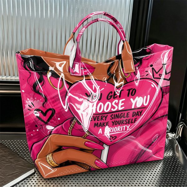 Large Pink Handbag with Quote