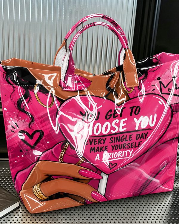 Large Pink Handbag with Quote