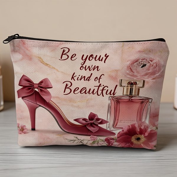 Make-up bag with High Heel, Rose and Perfume bottle with beautiful quote